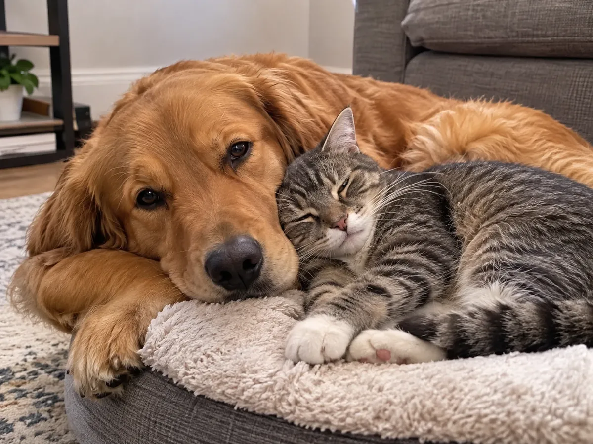 A dog and a cat resting together at home